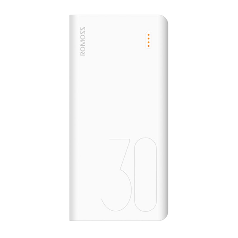 Romoss Pulse 30 30000mAh Input: Type-C|Micro USB|Lightning (8pin)|Output: 1 x USB 5V 2.1A|1 x USB 5V 1A Power Bank - White